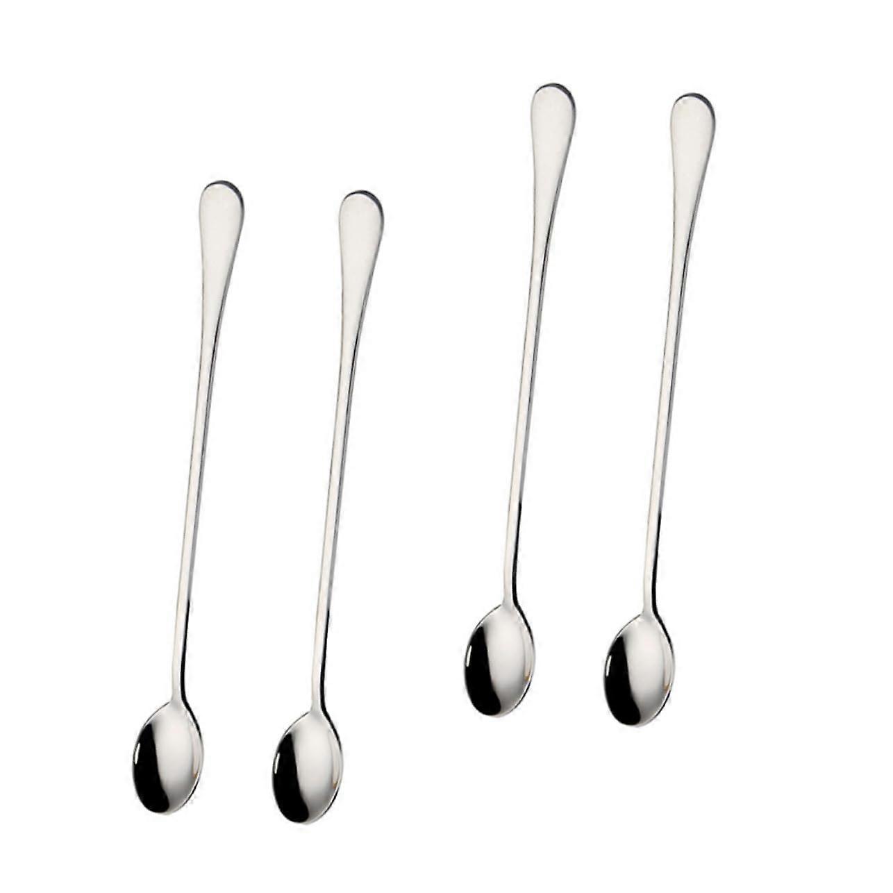 طقم مغرفة ثلج من الفولاذ المقاوم للصدأ مكون من 4 قطع ، ملاعق تقديم طويلة المقبض ، للمنزل والبار ، خلط كوكتيل ، فضي