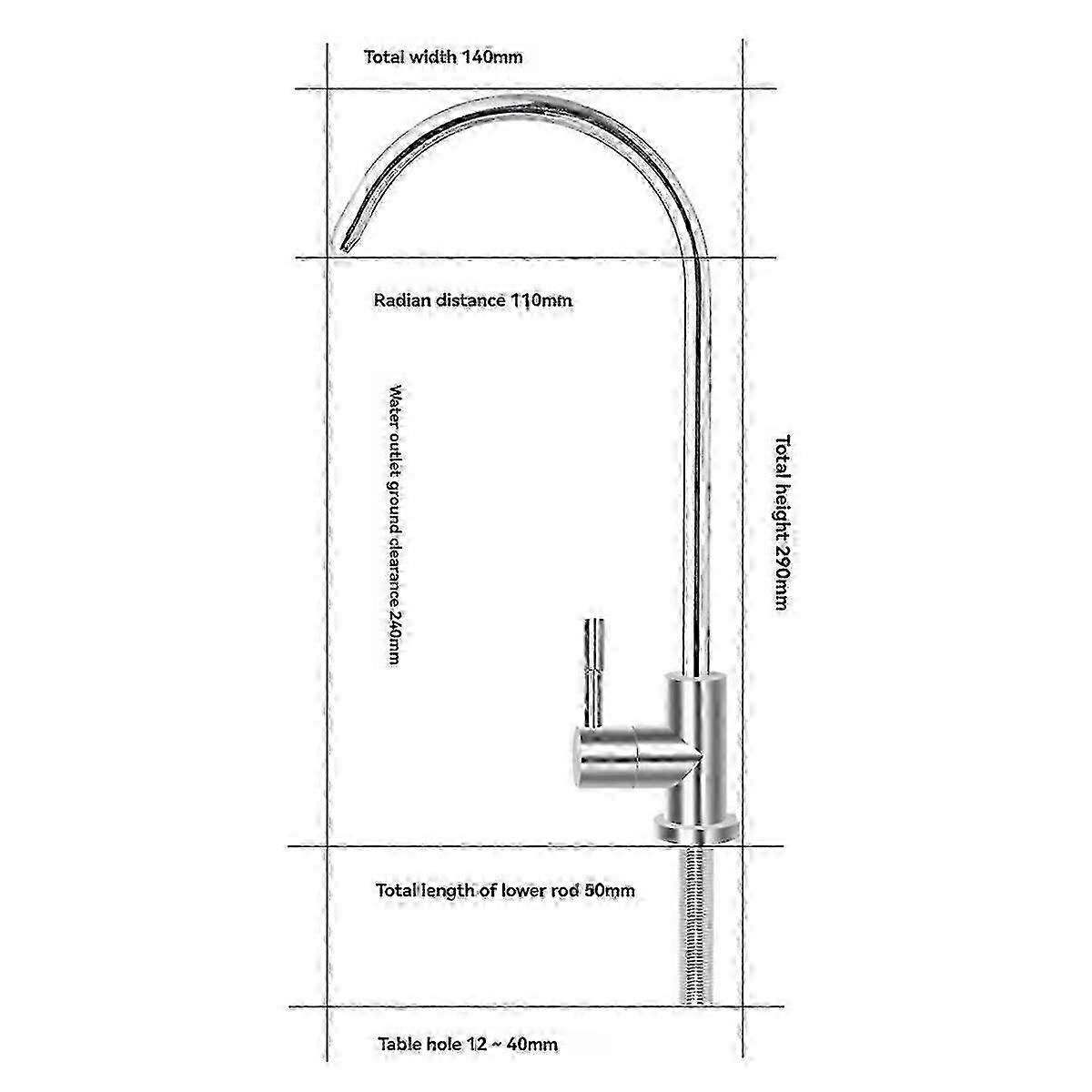 Robinet d’évier de cuisine 1/4 pouce Robinet Chrome Osmose inverse Filtre à eau potable Robinet