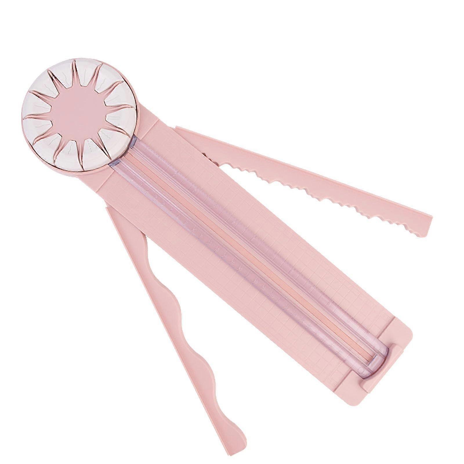 12in1 Multifunctional Paper Cutter for Crafts, Edge Cutter with Rotating Wheel (Pink)