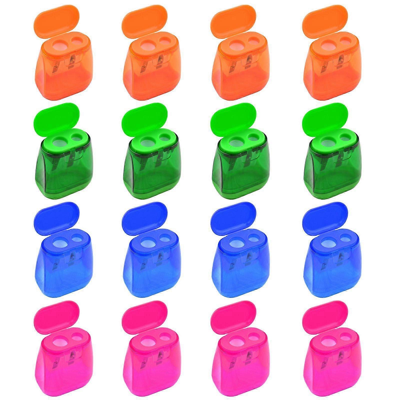 Double Hole Pencil Sharpeners, Pack of 16 with Transparent Cover for School and Office Use, Ideal for Kids and Adults