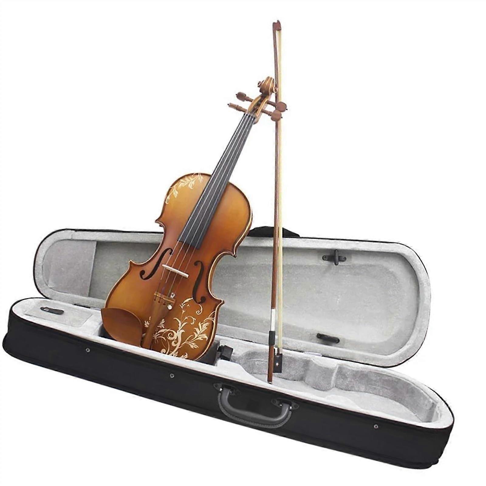 Violin Beginner Pack 4/4 Acoustic Maple Carved Fiddle Kit with Case Bow Student Practice Instrument