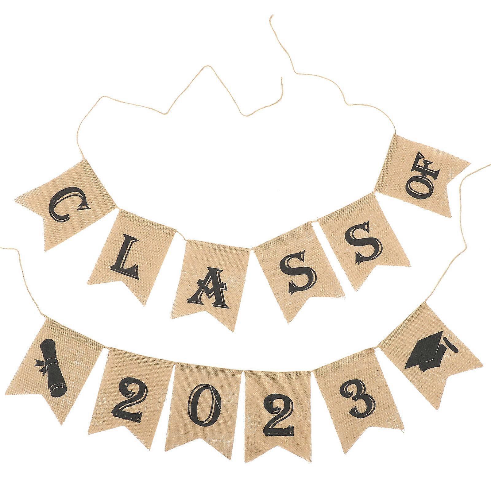Graduate Garland Linen Banners Hanging Banner Ornament 17x13cm Black 1 Set