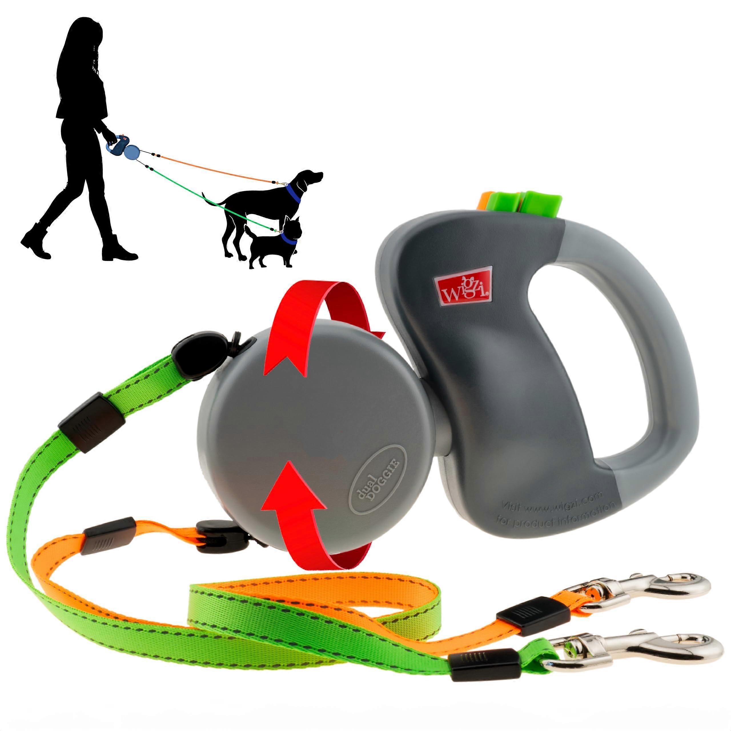STDDV2-GO Dual Doggie Retractable Leash for Two Dogs, Gray, Two-Dog Compatible