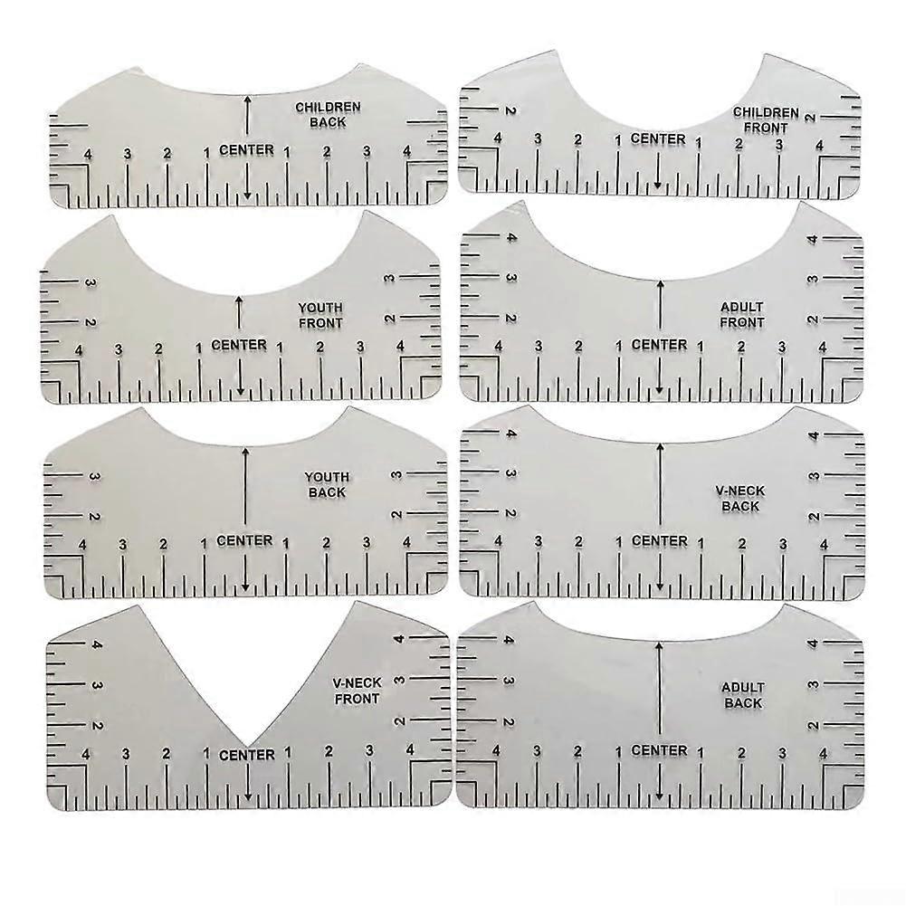 PVCVneck ruler set, eight tools for precise Tshirt design and alignment (transparent) clear