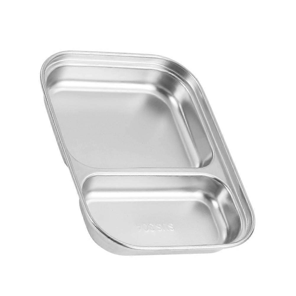 Stainless Dinner Plate Food Platters Banquets Two Grids Rectangular 16X12CM 1Set