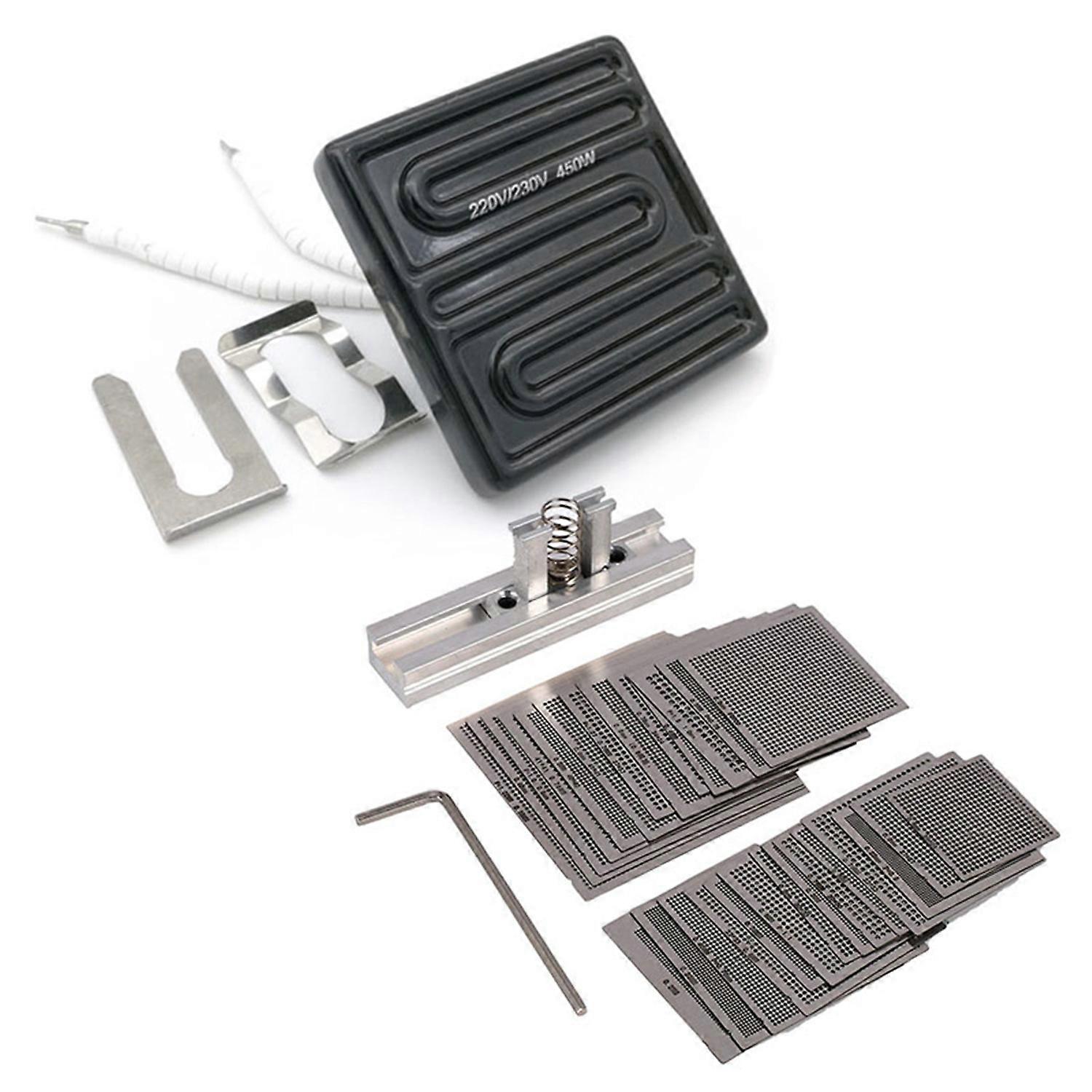 1 Set Top Ceramic Heater Heating Plate & 1 Set Direct Heating Bga Stencils Templates + Fixture Tin S