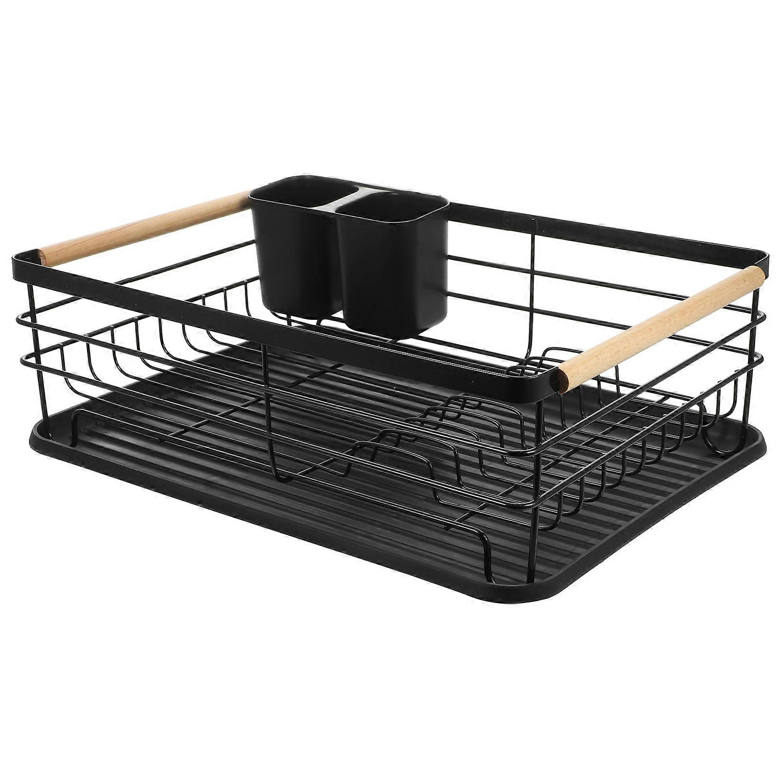 Küchengeschirr-Wäscheständer mit Besteckhalter und Wasserablaufschale für zu Hause Schwarz 12,5 x 8,3 x 7,9 Zoll