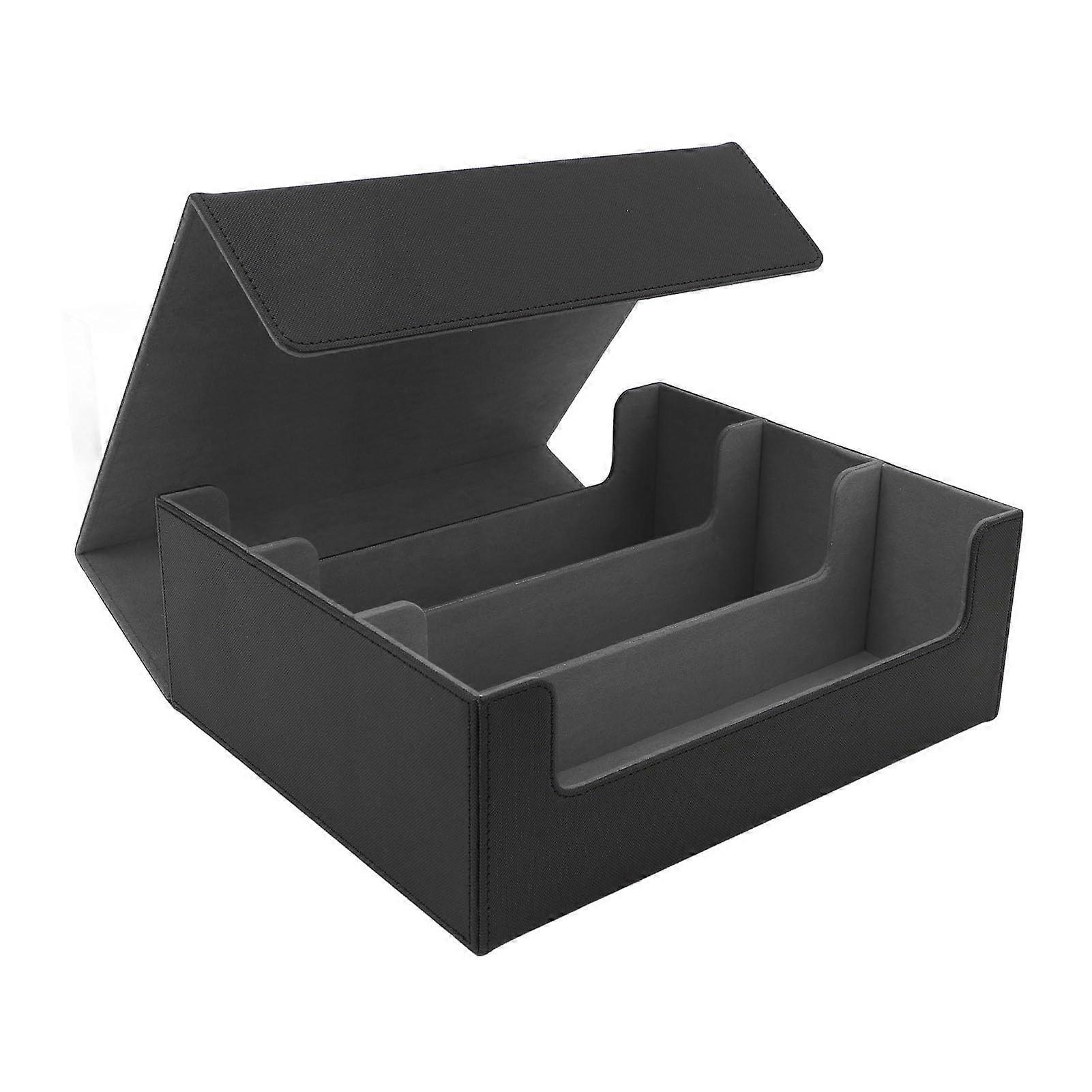 Capacity Card Deck Box with Magnetic Closure Leather Storage Case for Playing Cards Tarot Cards 3 Rows (Black Case with Gray Lining)