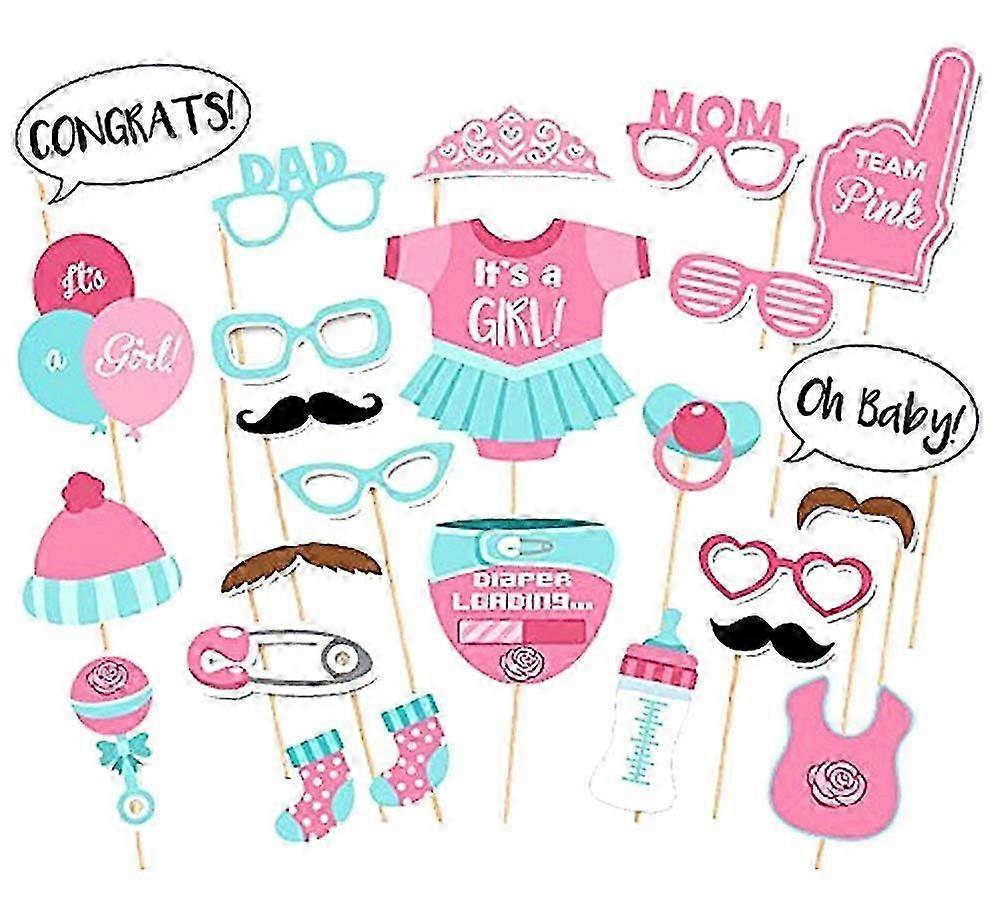 It's A Girl Party Decorations フォトブース 小道具 キット スティック 25 個セット