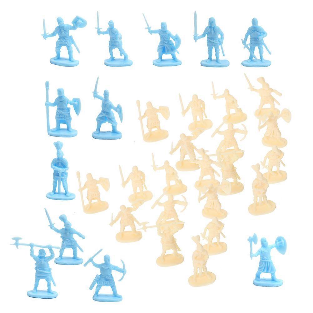 200pcs Mini Medieval Soldier Figures Plastic Miniature Sand Table Soldiers Blue Yellow Mixed Outdoor Decorative Creative Play Models