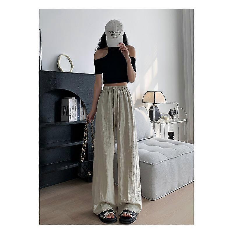 Ice Silk Wrinkled Wide-legged Trousers Women's Spring and Summer Thin High-waisted Drape Lazy Straight Trousers Muscle Sense of Folded Casual Trousers