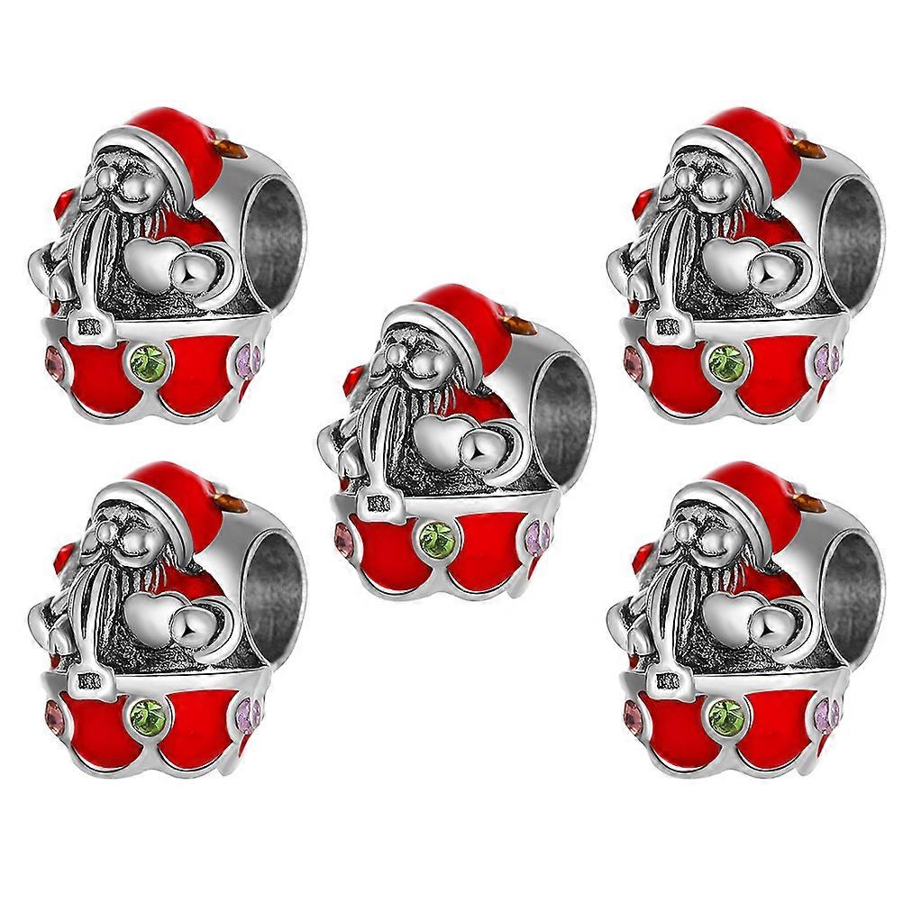 5Pcs Santa Claus Shape Beads For Bracelets Christmas Decorative Jewelry Making Supplies For Women Red Durable Alloy