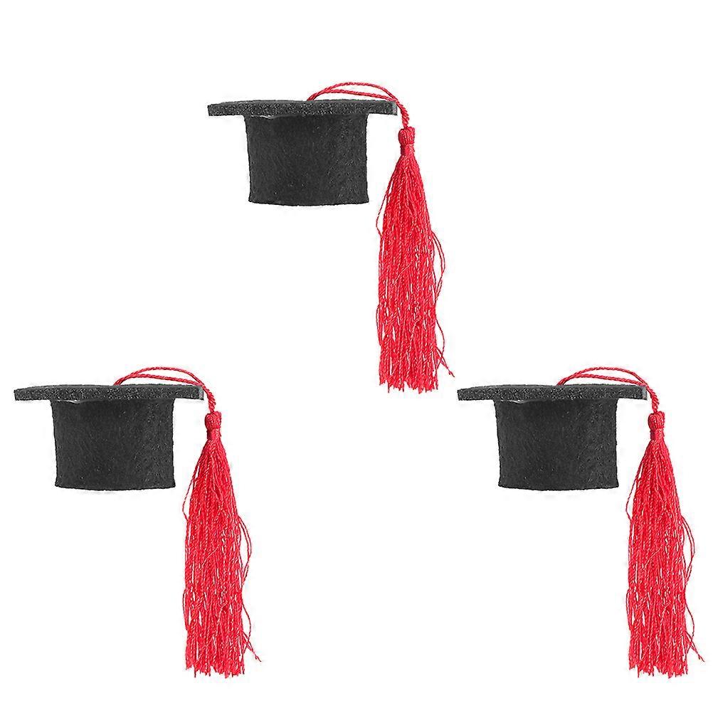 Graduation Hat Bottle Topper Made of Felt Red Color for Decor Classic Design Lightweight and 3 Pieces