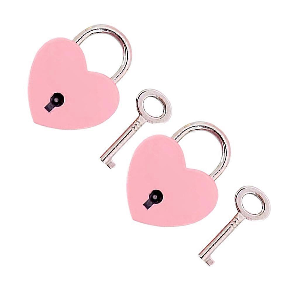 Portable Mini Heart Lock Ideal For Travel And Home Use Protecting Drawers And Diaries Pink Color 2Set