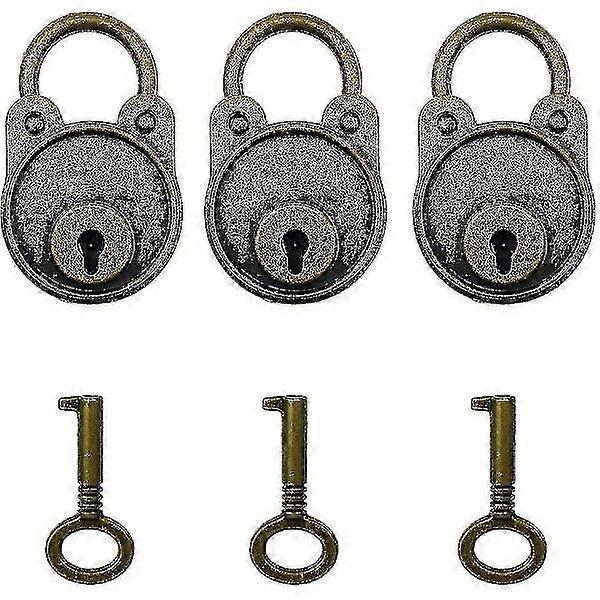 3 pcs Vintage Antique Style Mini Archaize Padlock Key Lock With Keys (bronze)