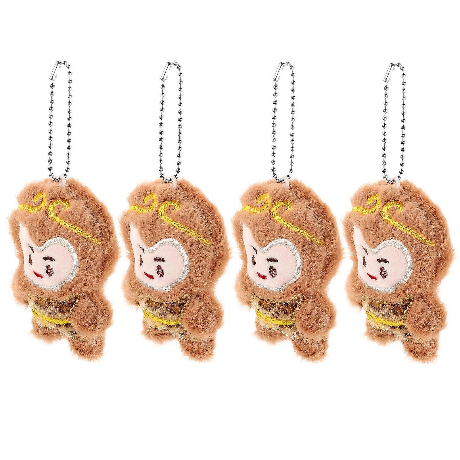 Cute Monkey Plush Keychain Charms for Decoration Light Brown Stuffed Monkey Hanging Decor 4pcs