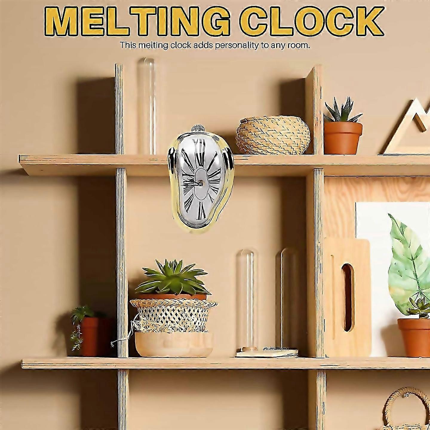Melting Clock Blocktype Twisted Clockmelted Clock For Decorative Home Office Shelf Desk Table Fun