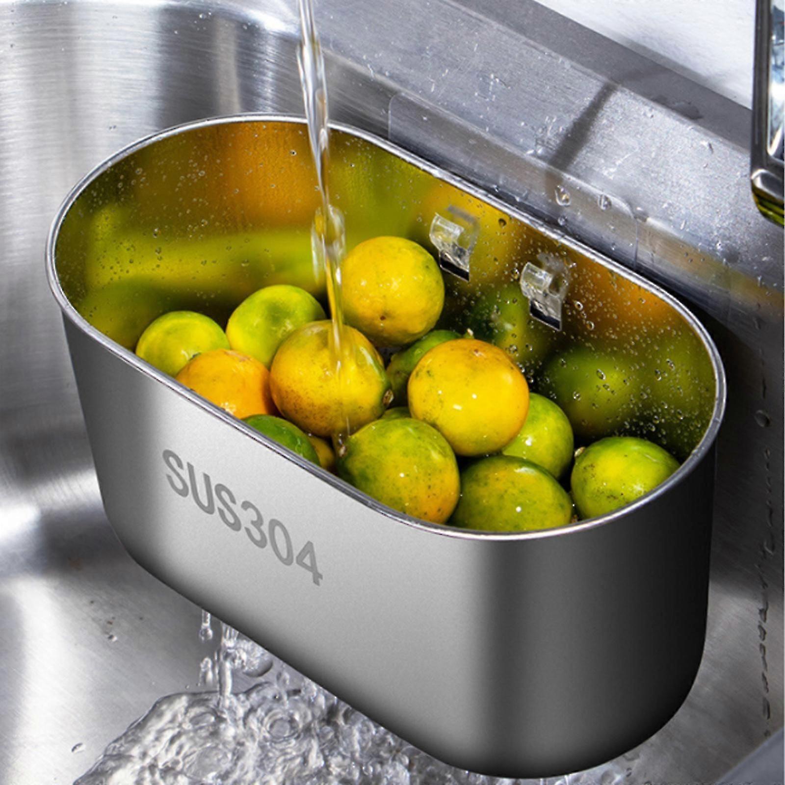 Edelstahl-Spülbecken-Abflusssiebkorb, multifunktionaler hängender Spülensieb-Sieb-Abtropfkorb für Filterküchenabfälle und -waschen Gemüse Obst