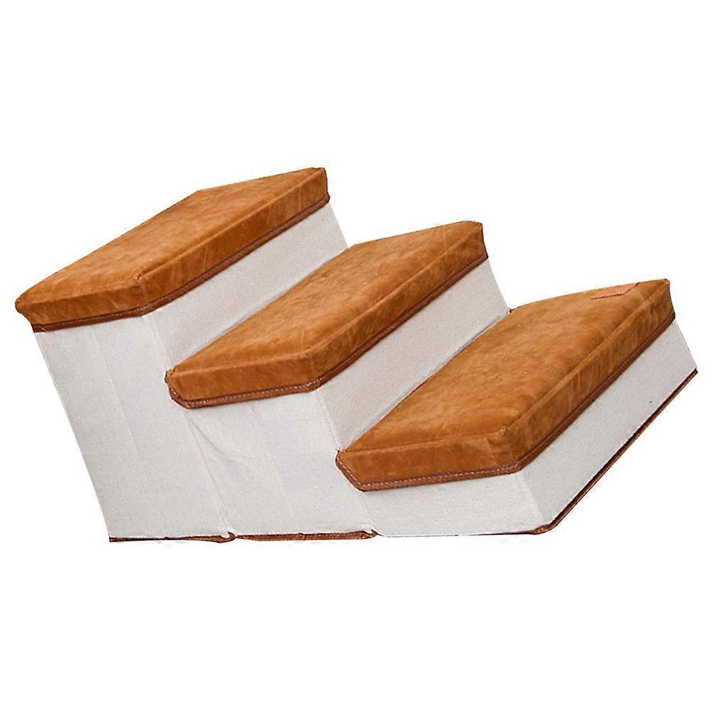 Foldable Pet Ladder For Dogs And Cats Indoor Use Brown Fabric Assistance 1Set