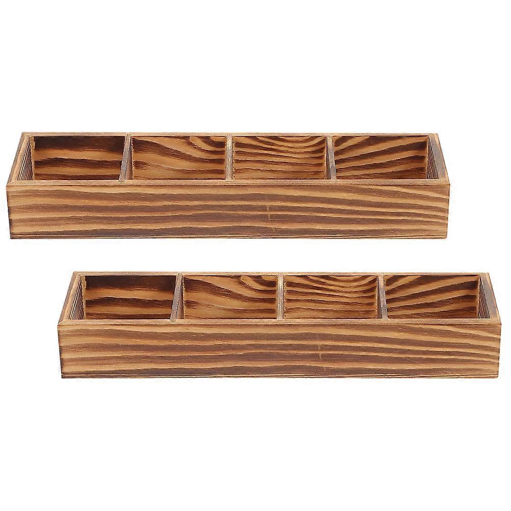 Brown Wooden Tea Bag Holder MultiFunction Organizer for Storage Use Synthetic Material 2pcs