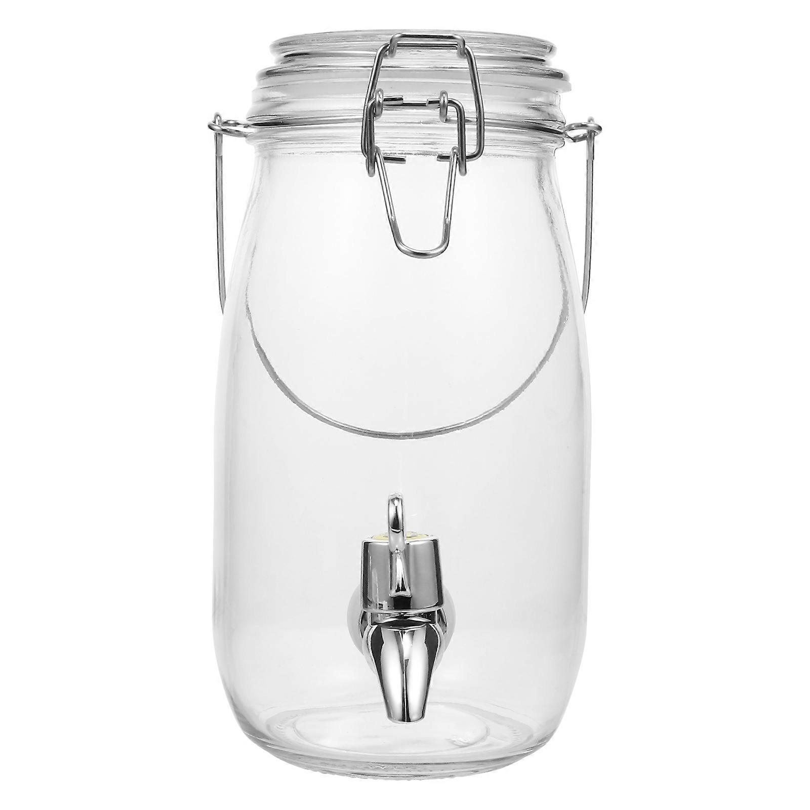 Glass Juice Serving Bottle with Faucet for Storage Use Made of Stainless Steel and Glass Easy to Clean 1 Pc Transparent