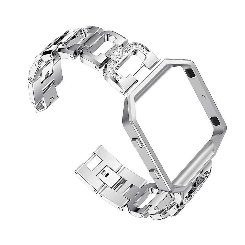 Stainless Steel Rhinestone Watchband with D-shaped Strap for Watch Use Compatible with Fitbit Blaze