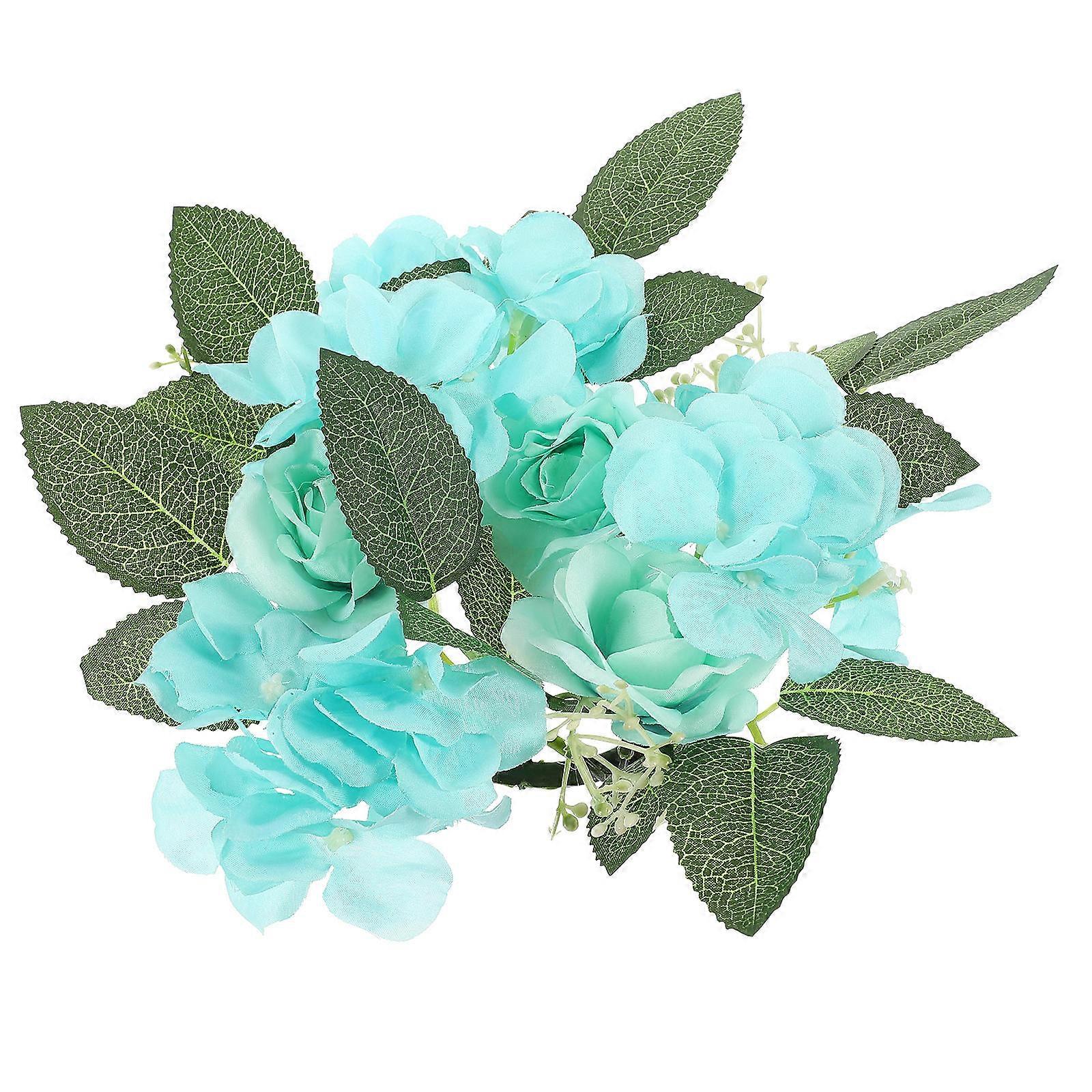 Candle Wreath Artificial Rose And Hydrangea Table Decor For Special Occasions In Sky-Blue Plastic And Fabric 1Pack