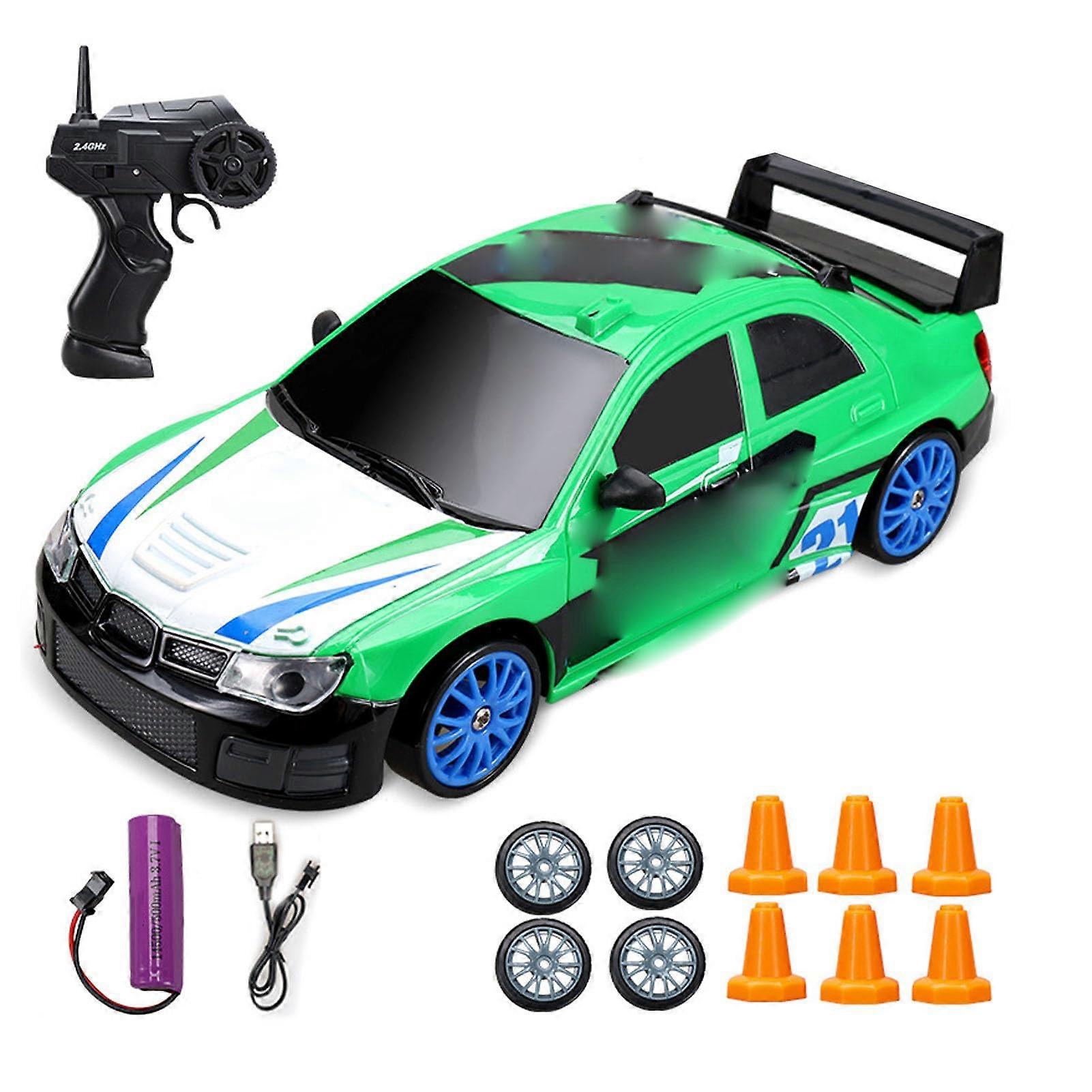 RC Drift Car 2.4GHz 4WD Remote Control Car For RC Racing, Graffiti Finish, Rechargeable Battery, Green