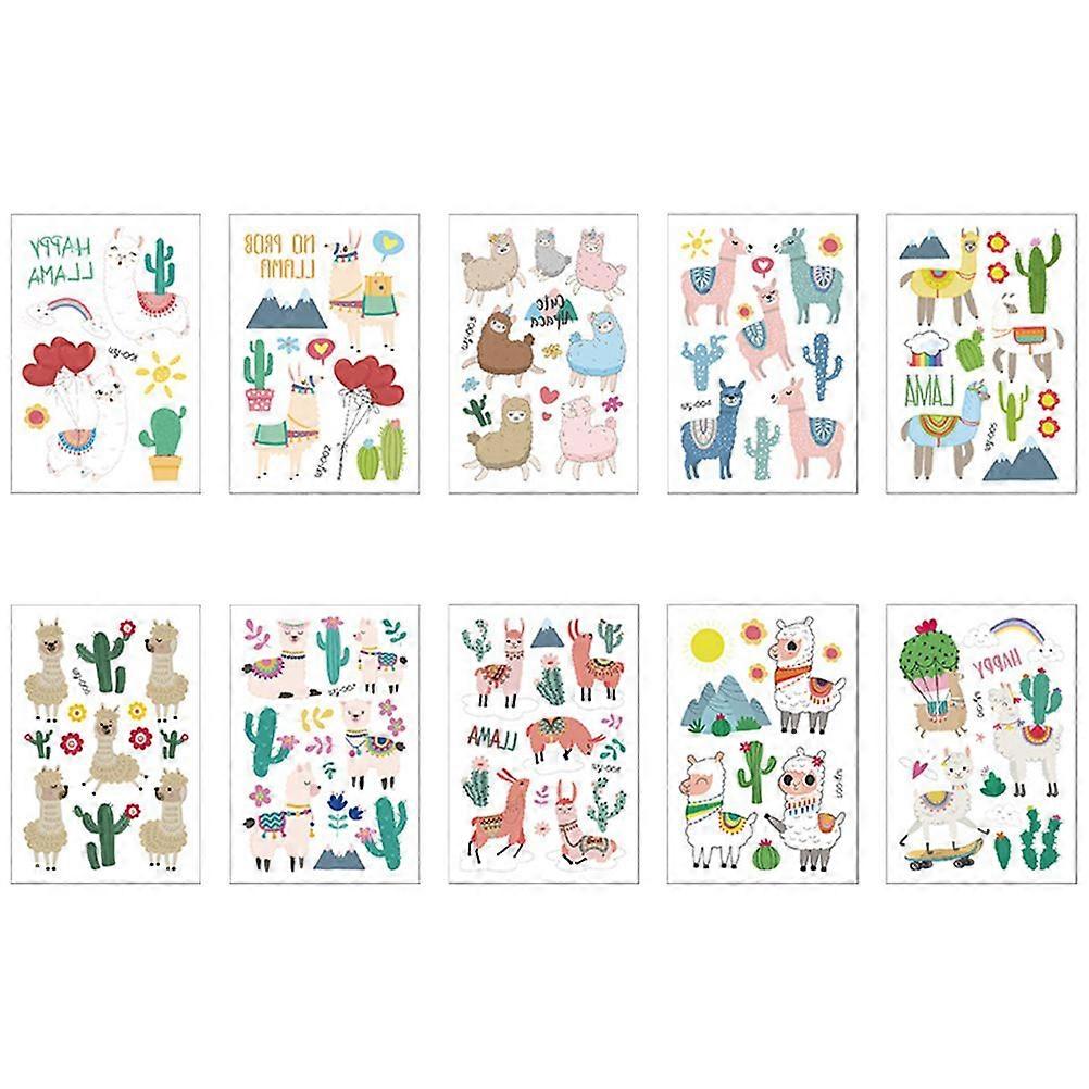 10 Sheets Alpaca Design Temporary Decal Waterproof Removable Stickers Animals Party Favors (10 Patterns)