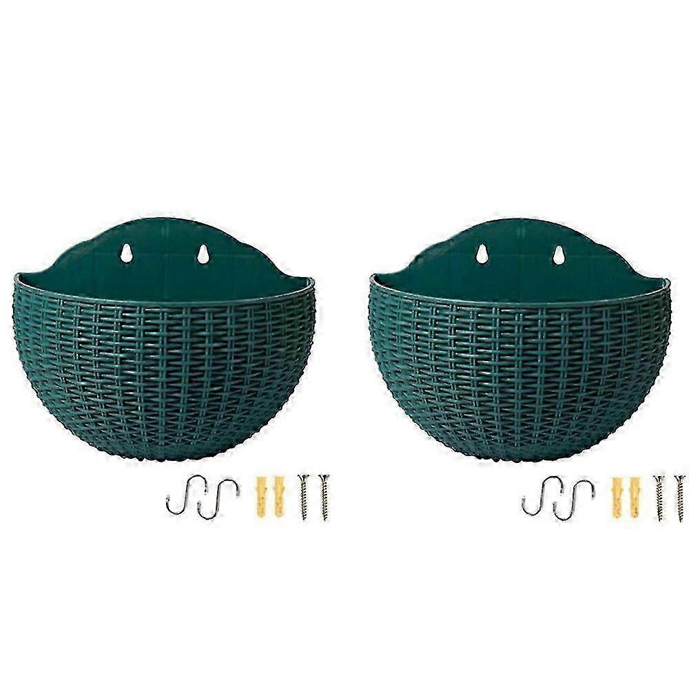 Dark Green Large European-Style Imitation Rattan Wall-Mounted Semi-Circular Flowerpot Lazy Flowerpo js