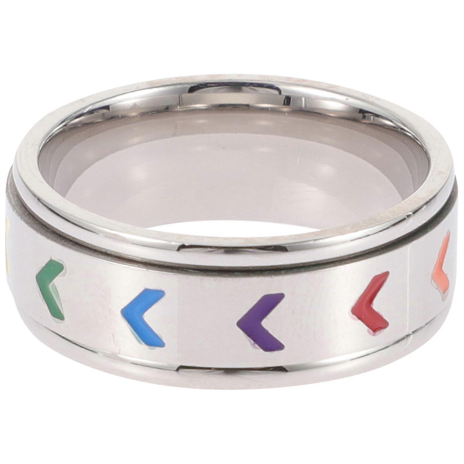 Rainbow Rotating Ring Stainless Steel Equality Ring for Dancing Party Silver Material 1Pack