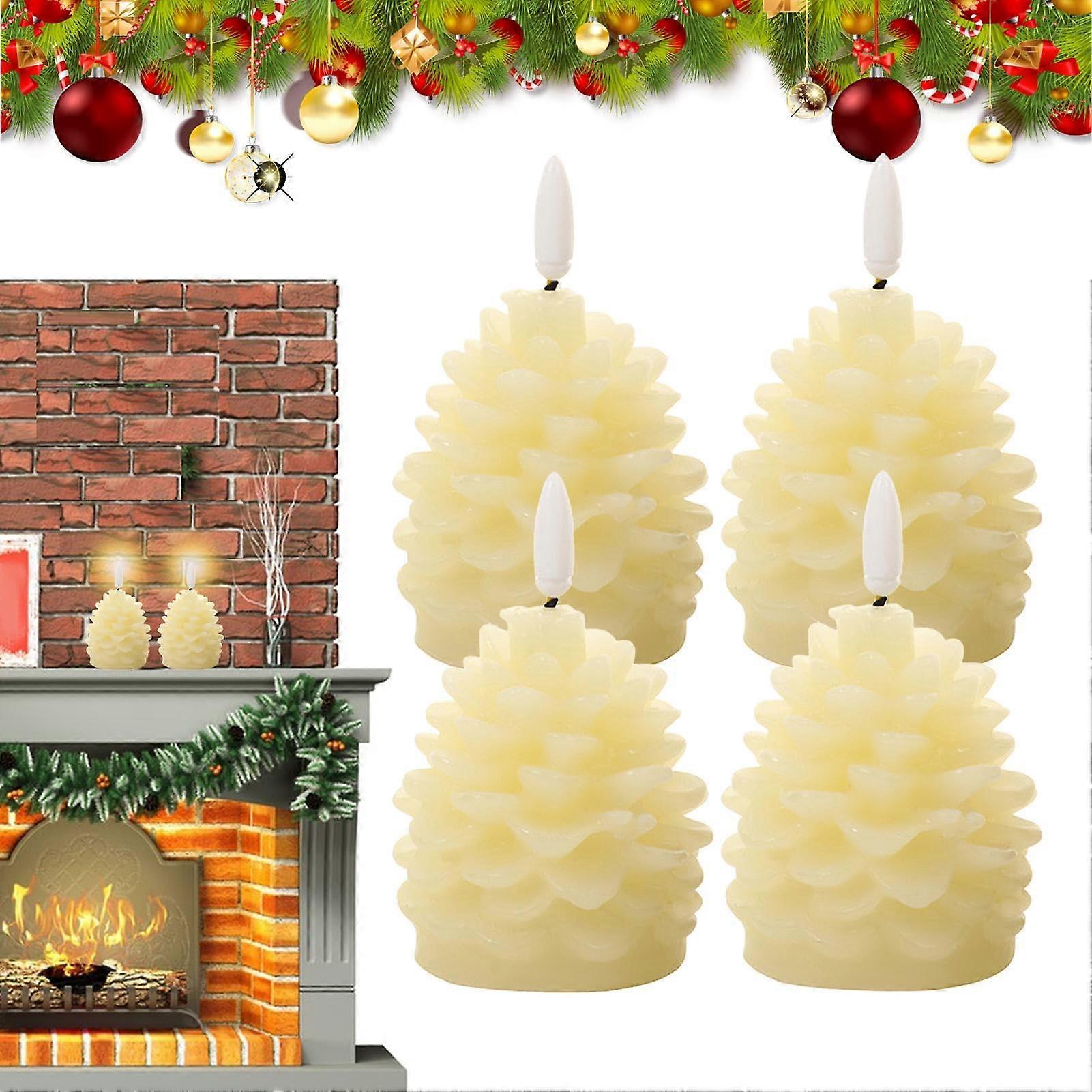 Flameless Pinecone Candles Set of 4 LED Candles Holiday Home Table Dcor
