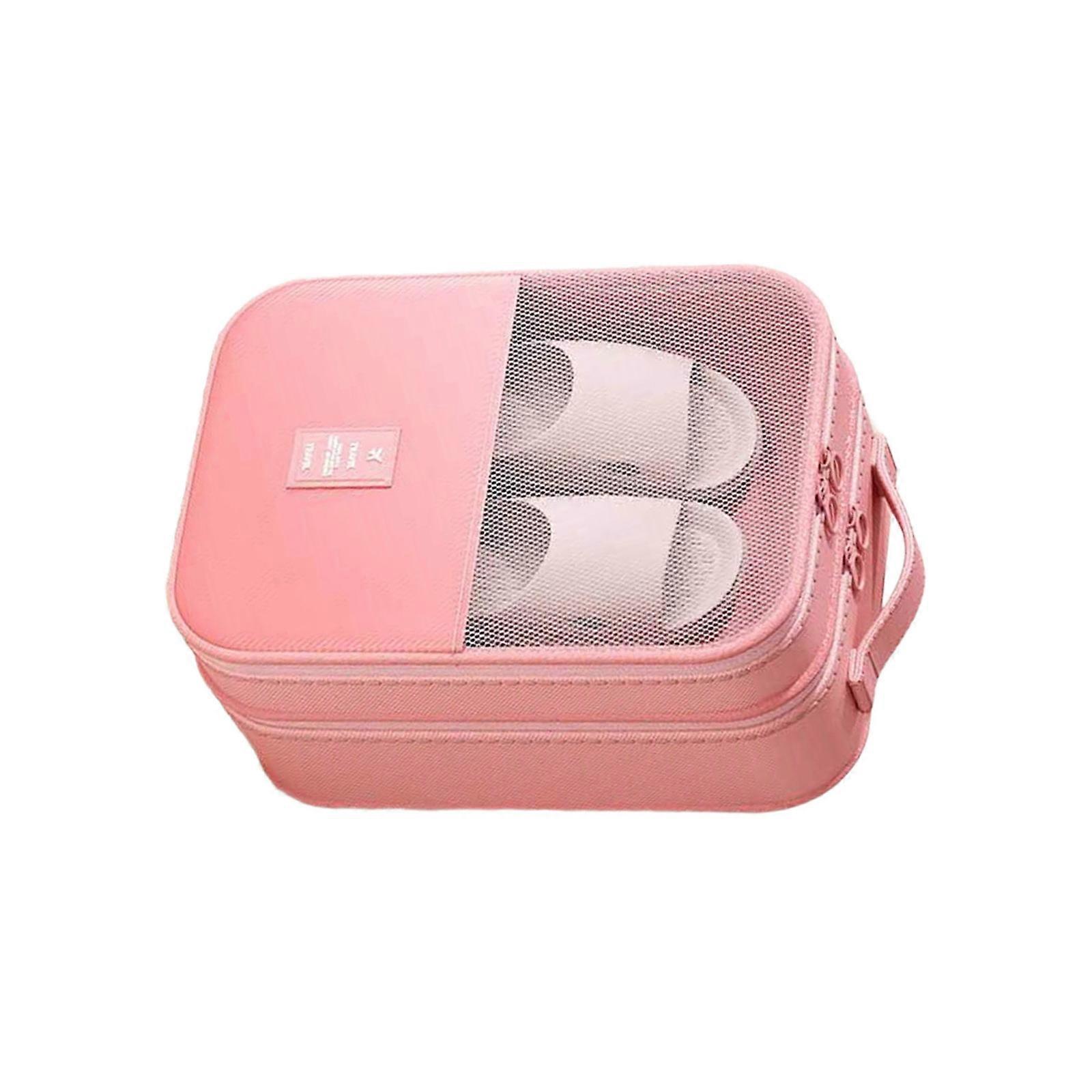 Waterproof Travel Shoe Storage Bag With Multiple Compartments Breathable Meshes And Easy Carry Handle For Organizing Footwear During Trips Pink