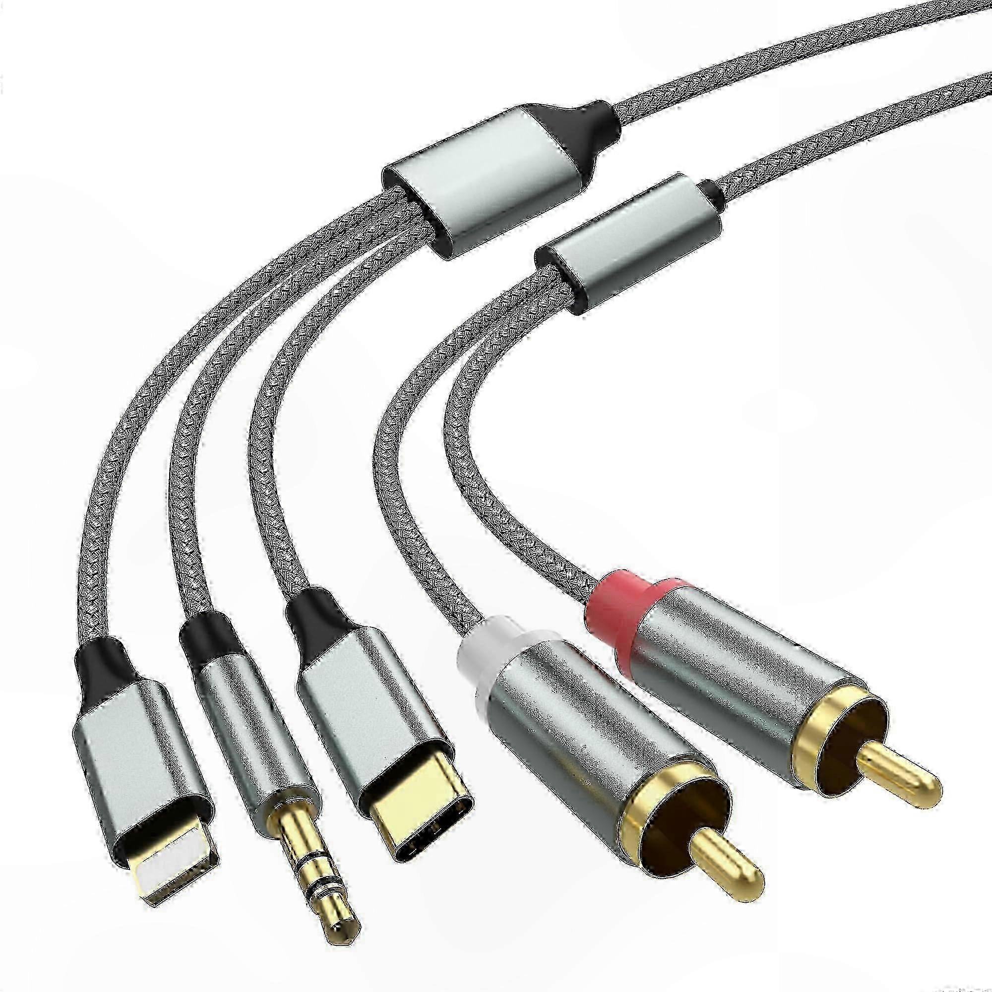 3-in-1 o Adapter: Lightning, RCA, USB C to 3.5mm and RCA for Car o, Home Theater, and Speakers Setup Connection Solution