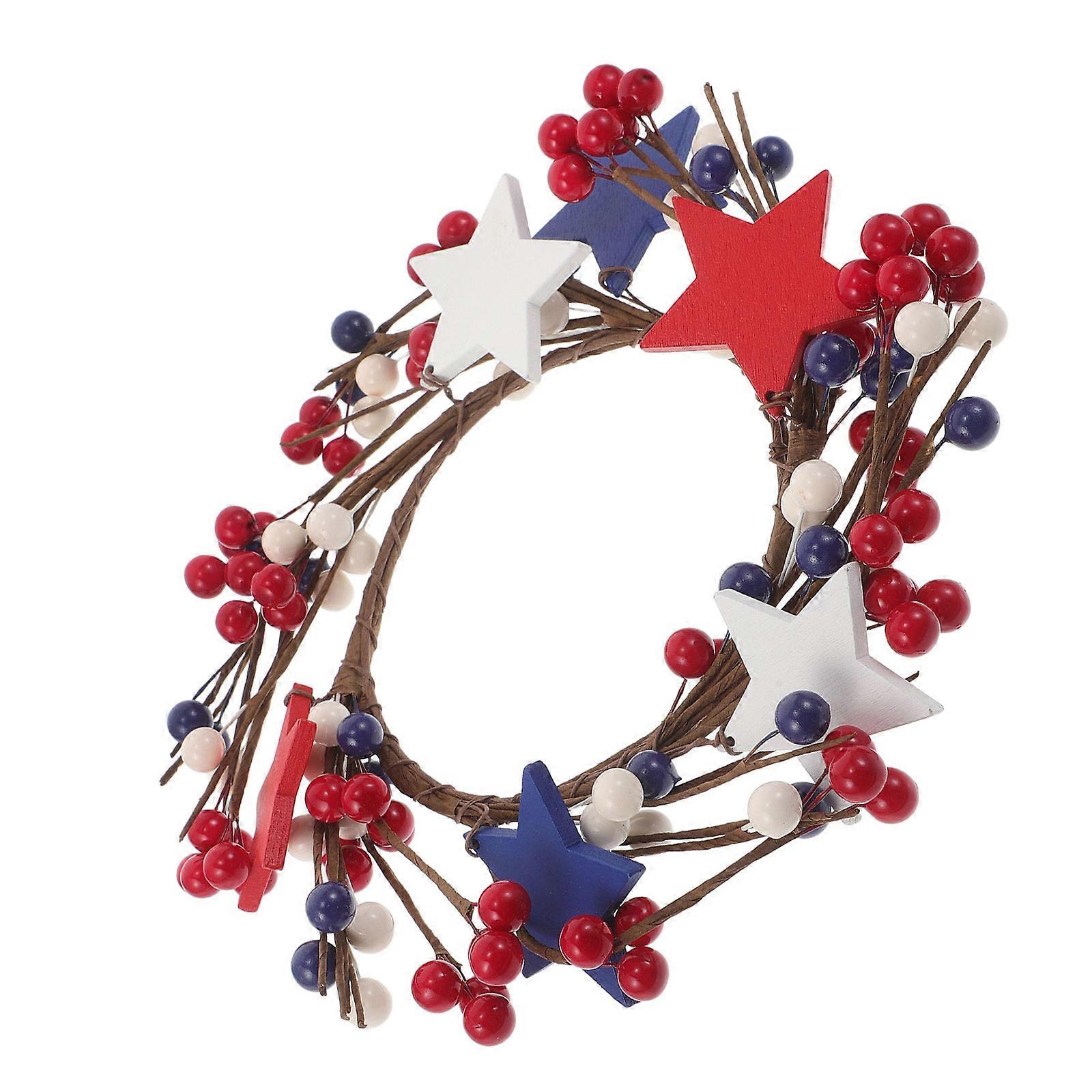 Five-Pointed Star Candle Ring for Decoration 4th of July Red White Blue Wreath