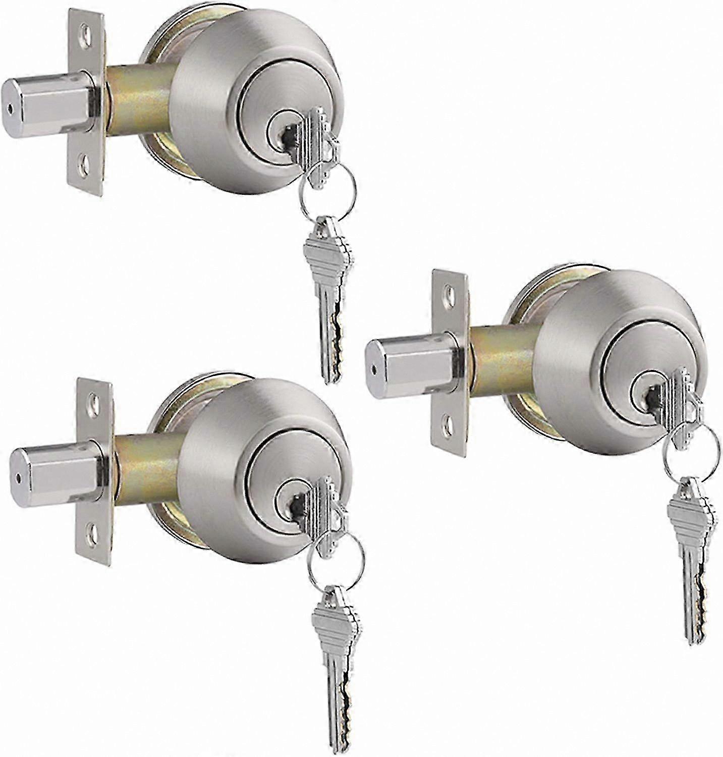 3-Pack Brushed Nickel Deadbolt Set with Keyed-Alike Feature - High-Quality Double Cylinder Locks