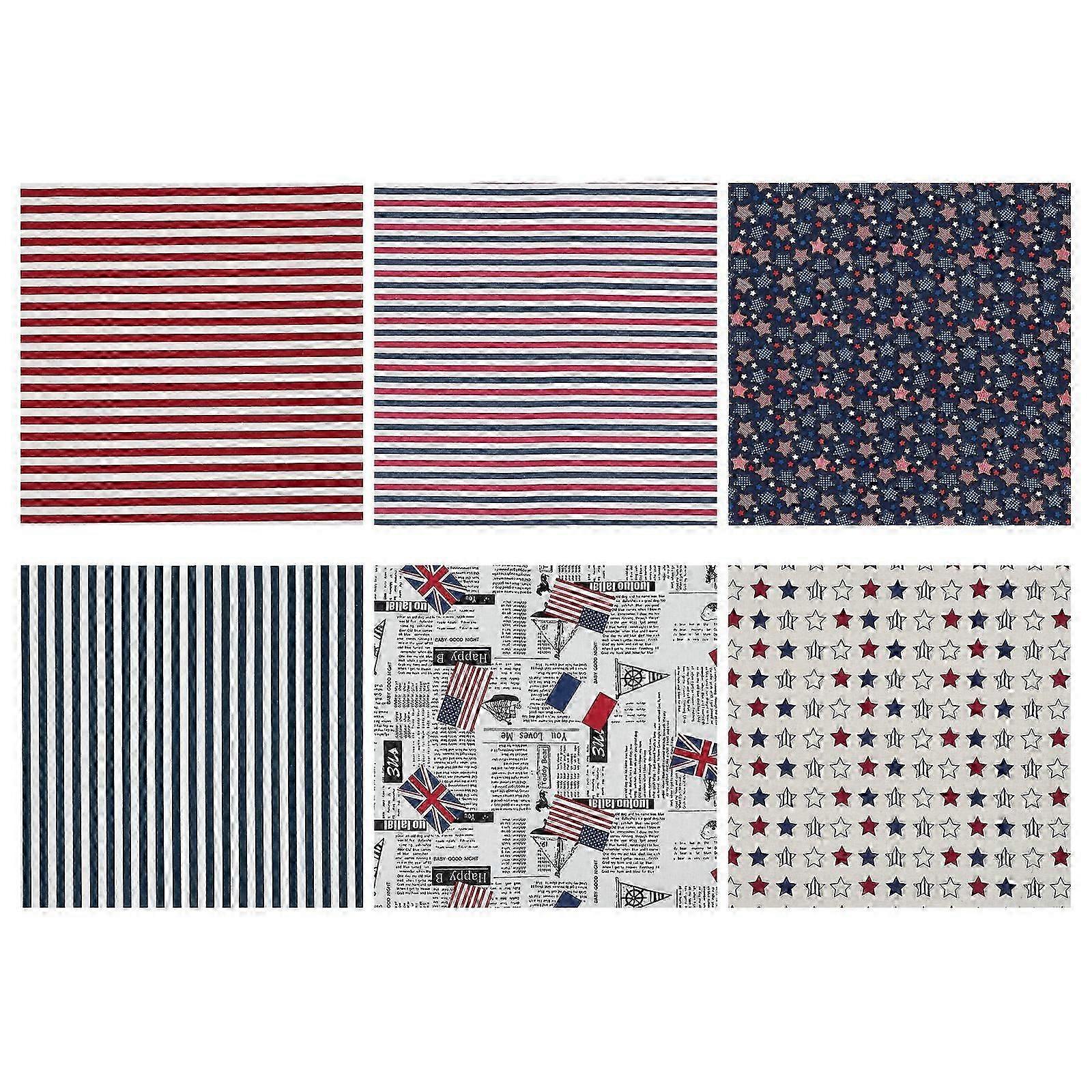 6pcs Independence Day Fabric Squares Sheets Quilting Sewing Fabric Bundle
