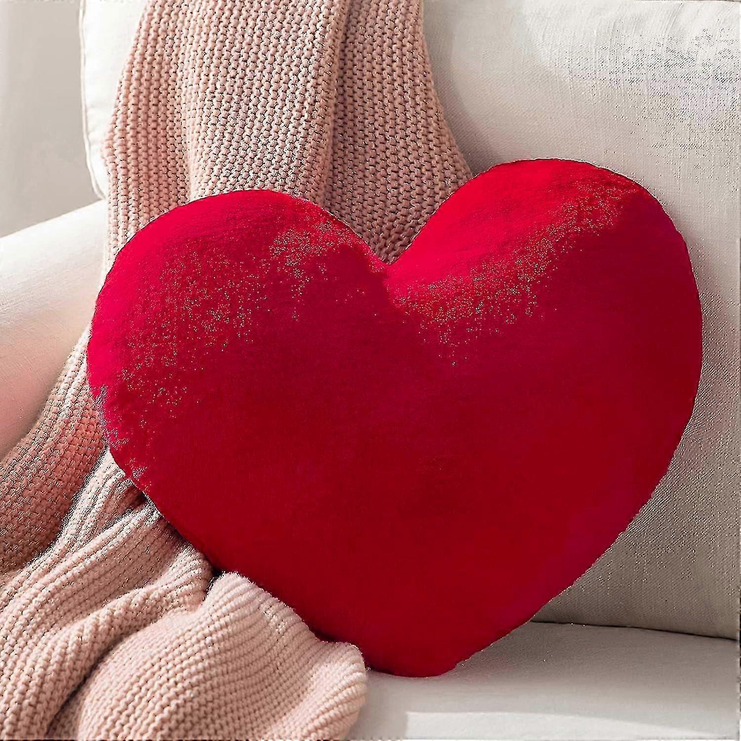 Red Heart Shaped Throw Pillows, Faux Fur Rabbit 3d Fluffy Heart Throw Decorative,plush Soft Throw Pillows Gift For Kids Living Room And Sofa