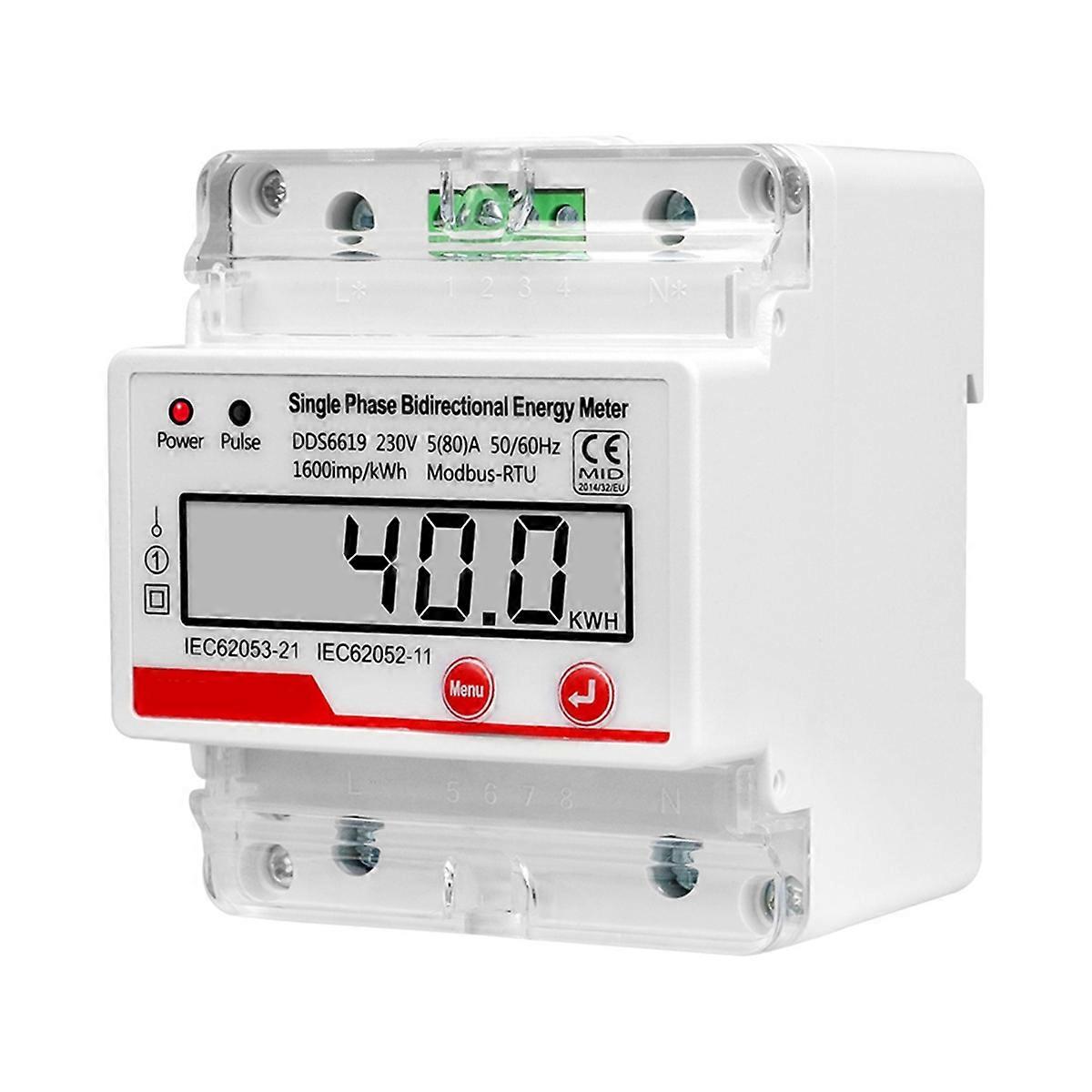 AC 230V 4P Single Phase Bidirectional Electricity Energy Meter KWH with RS485 Modbus RTU Communication Power Consumption