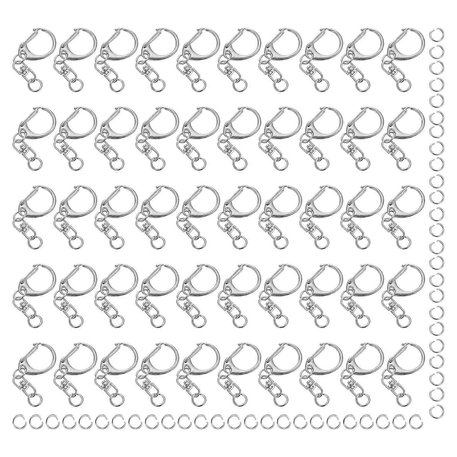 50 Pcs Hook Keychains Zinc Alloy Rotary Key Rings for DIY Crafts Silver Color