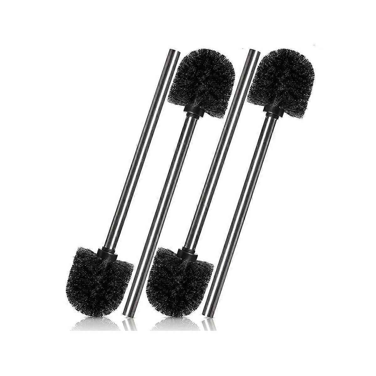 4 Toilet Brushes, Stainless Steel Handle with Interchangeable Head, Black