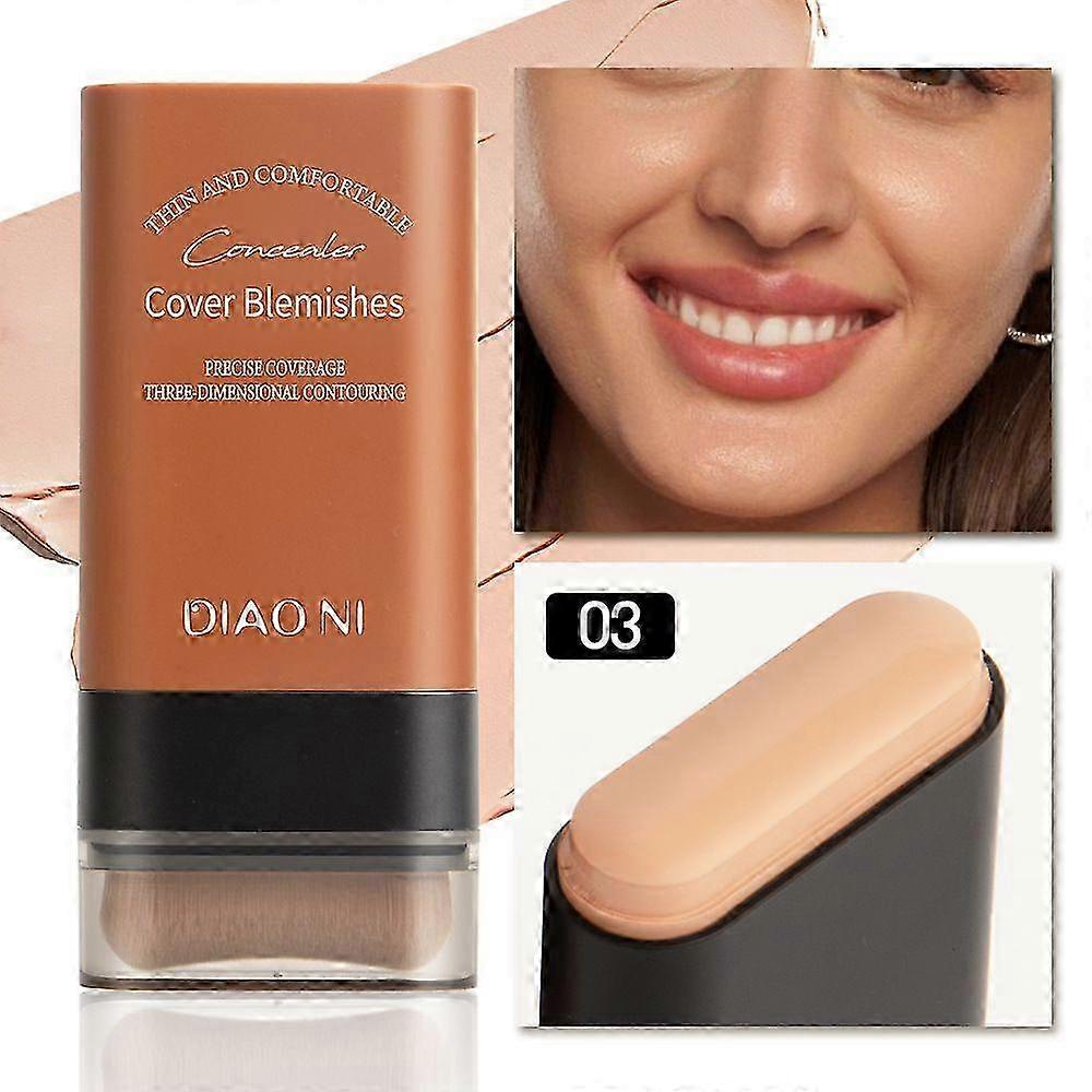 Foundation Stick, Moisturising Concealer Foundation Make Up with Brush, Matte Finish Long Lasting Concealer Covers Blemishes, Double Head Primer Make
