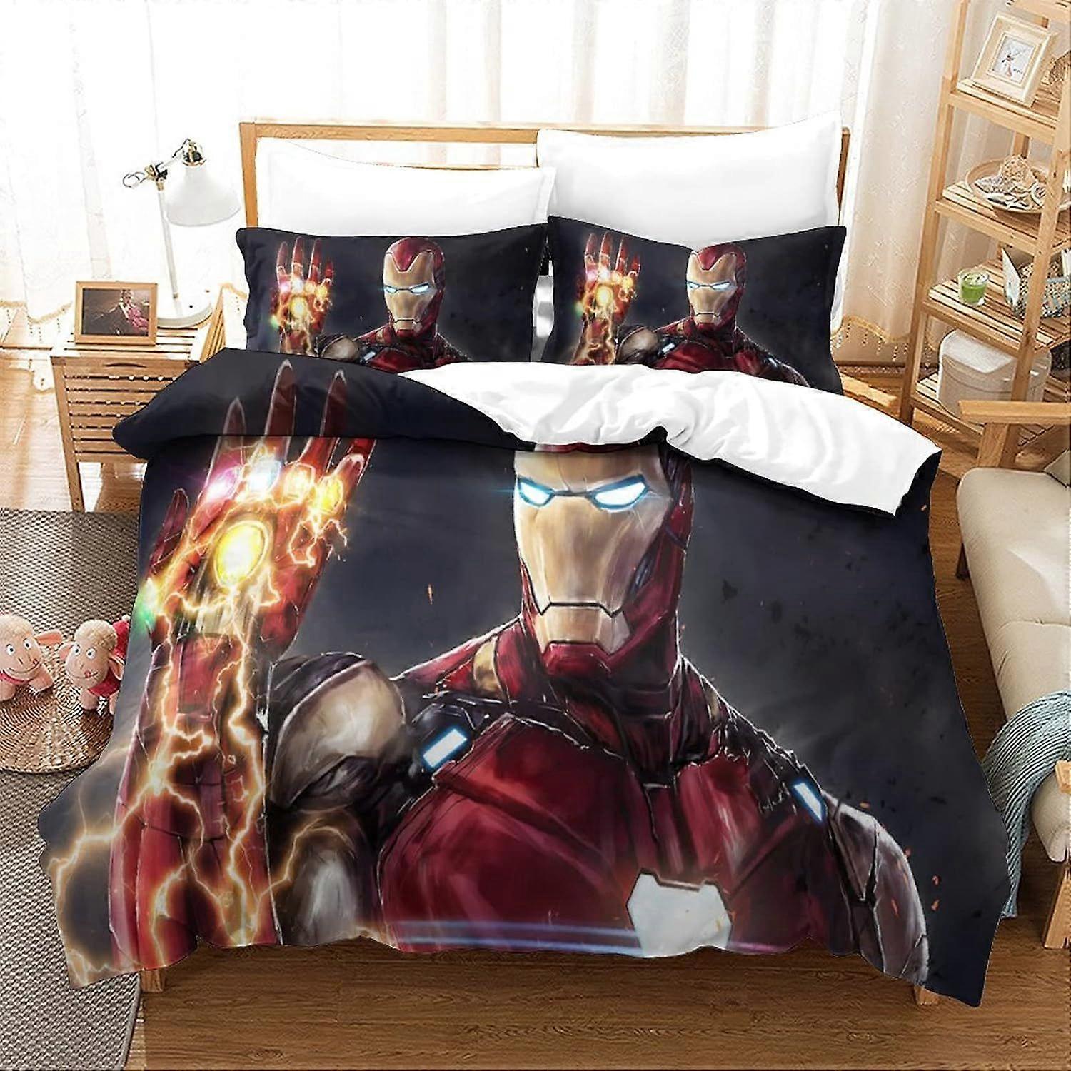 Duvet Cover Set Single Iron Man Printed Duvet Covers Bedding Set for in Kids Teens Adults Soft Hypoallergenic Quilt Cover with Pillowcase with Zipeer 