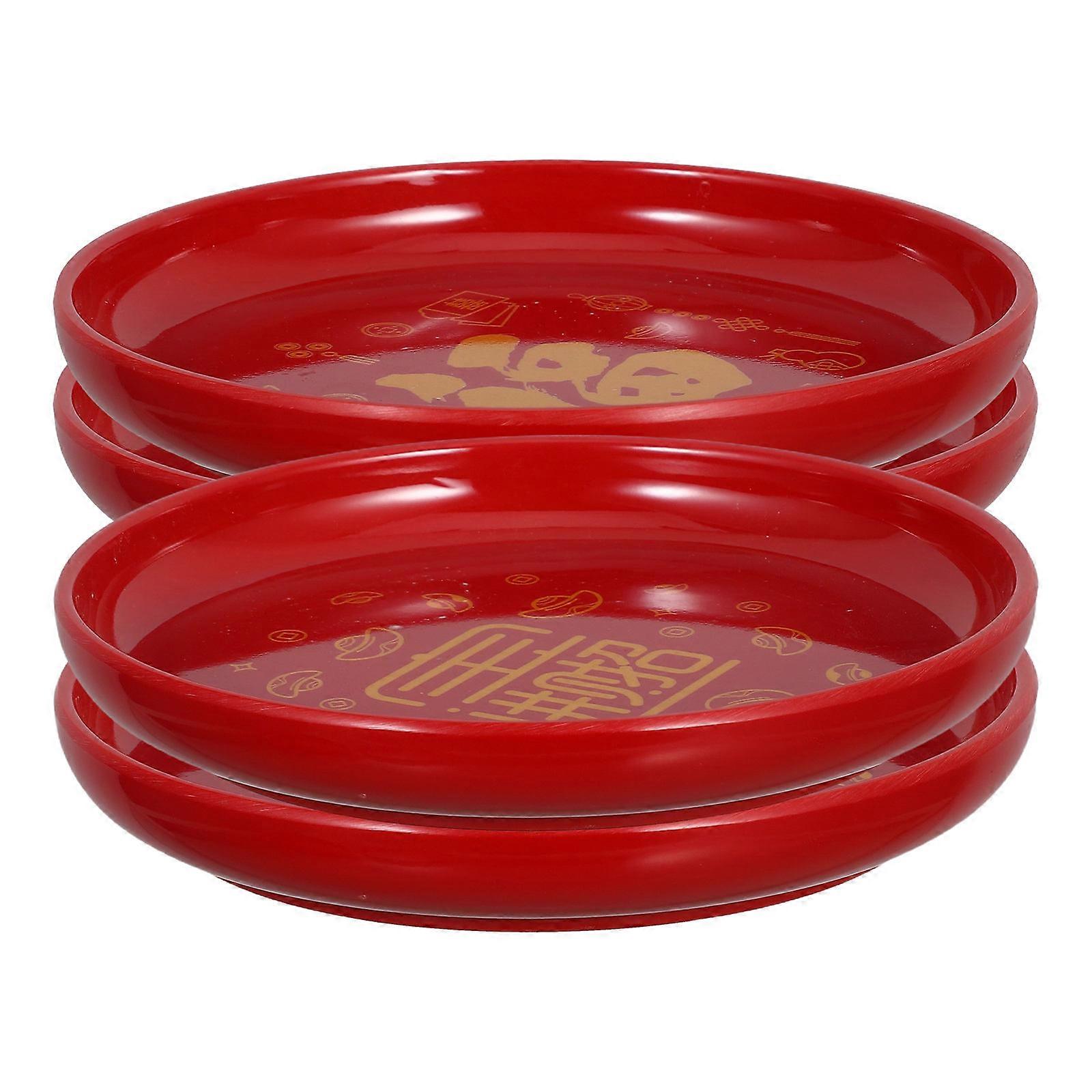 Chinese Snack Tray for Wedding Celebration Red Round Plastic Serving Platter 20Pcs
