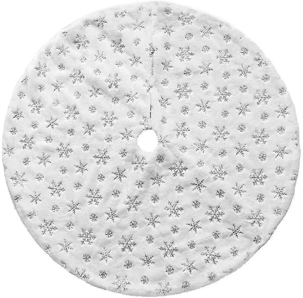 Christmas Tree Skirt for Xmas Tree Holiday Party Decorations White Plush Gold Sequin Snowflake