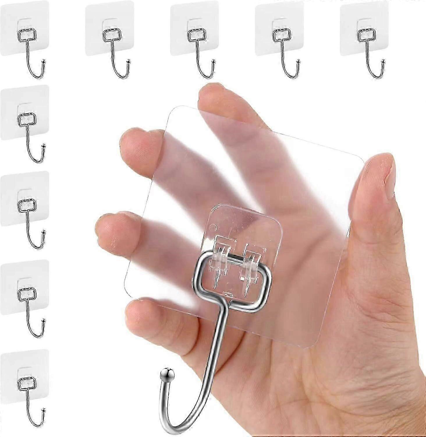 Pack of 10 Adhesive Hooks Extra Strong, 35 lb (Max) Self-Adhesive Hooks Extra