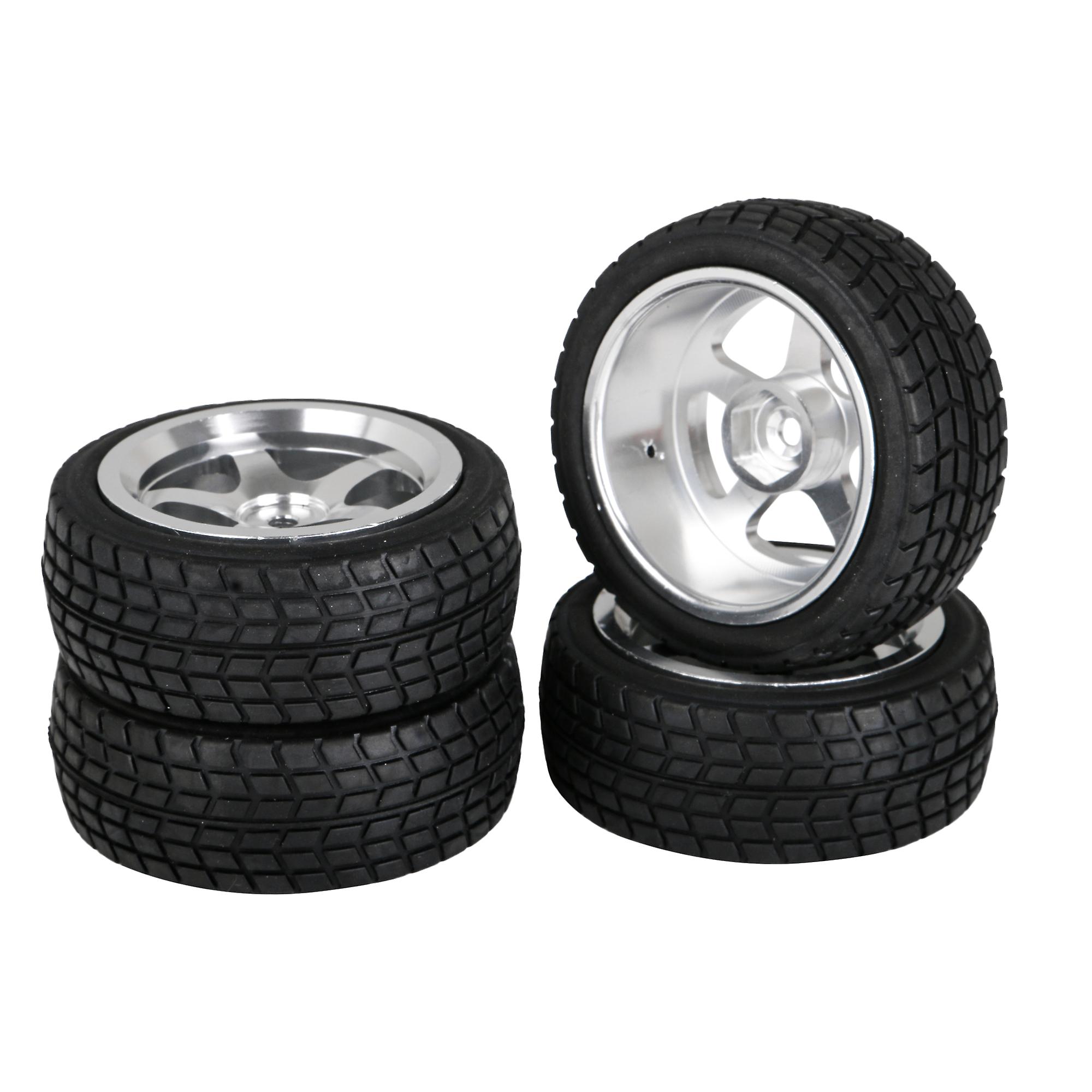 4 RC1:10 On Road Car Pattern Rubber Tire and 4 Upgrade Wheel Rim Silver