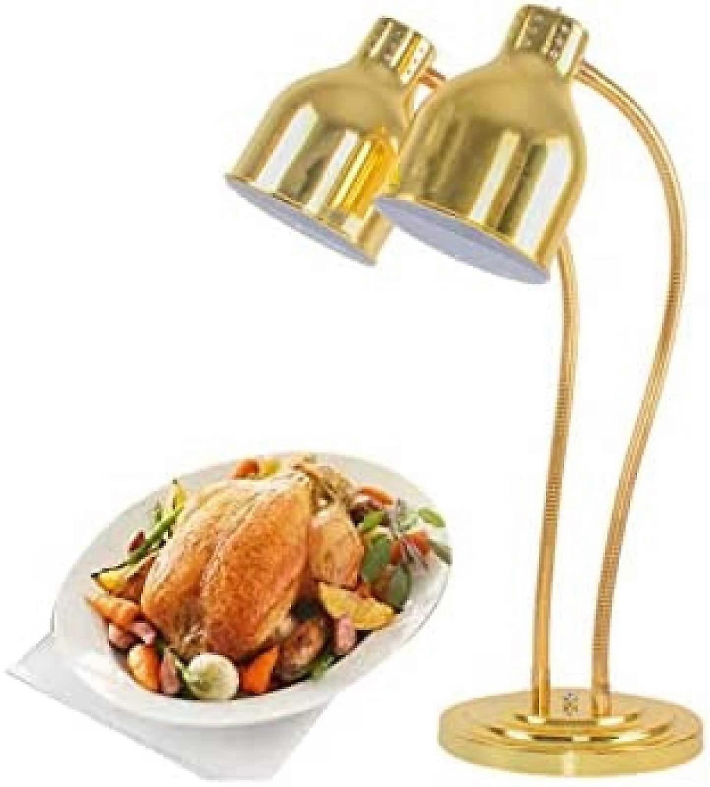 Stainless Steel Double Head Food Heat Lamp 19cm 250W Buffet Warmer with 360° Rotation for Catering and Food Holding, Gold