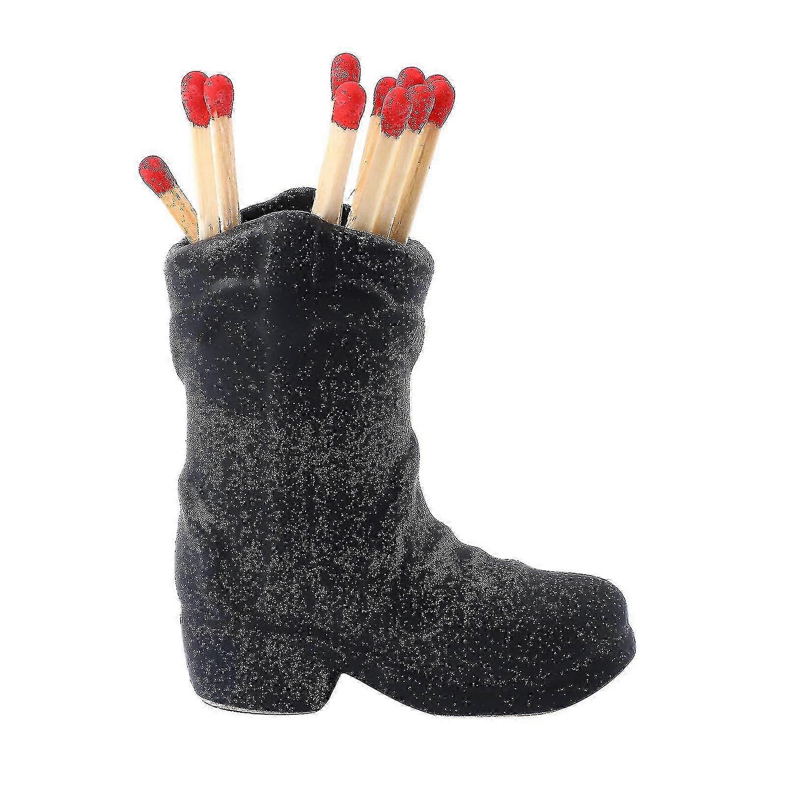 Ceramic Cowboy Boot Match Holder with Built-in Striker and Storage Box for Matches, Decorative and Functional