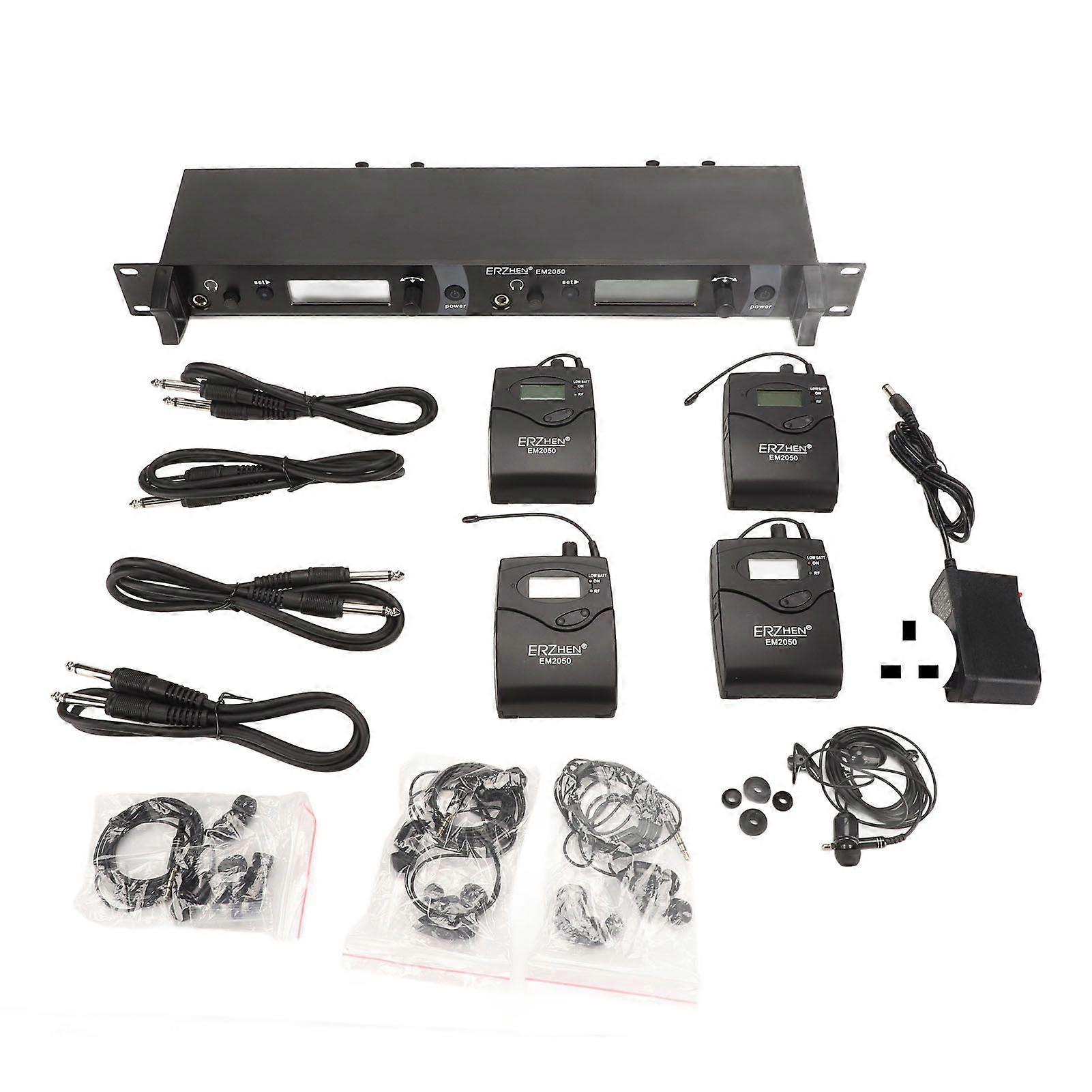 Wireless Earphone Monitor System 2 Channel 4 Bodypacks Whole Metal UHF Stage Monitoring System for Studio 100240V UK Plug